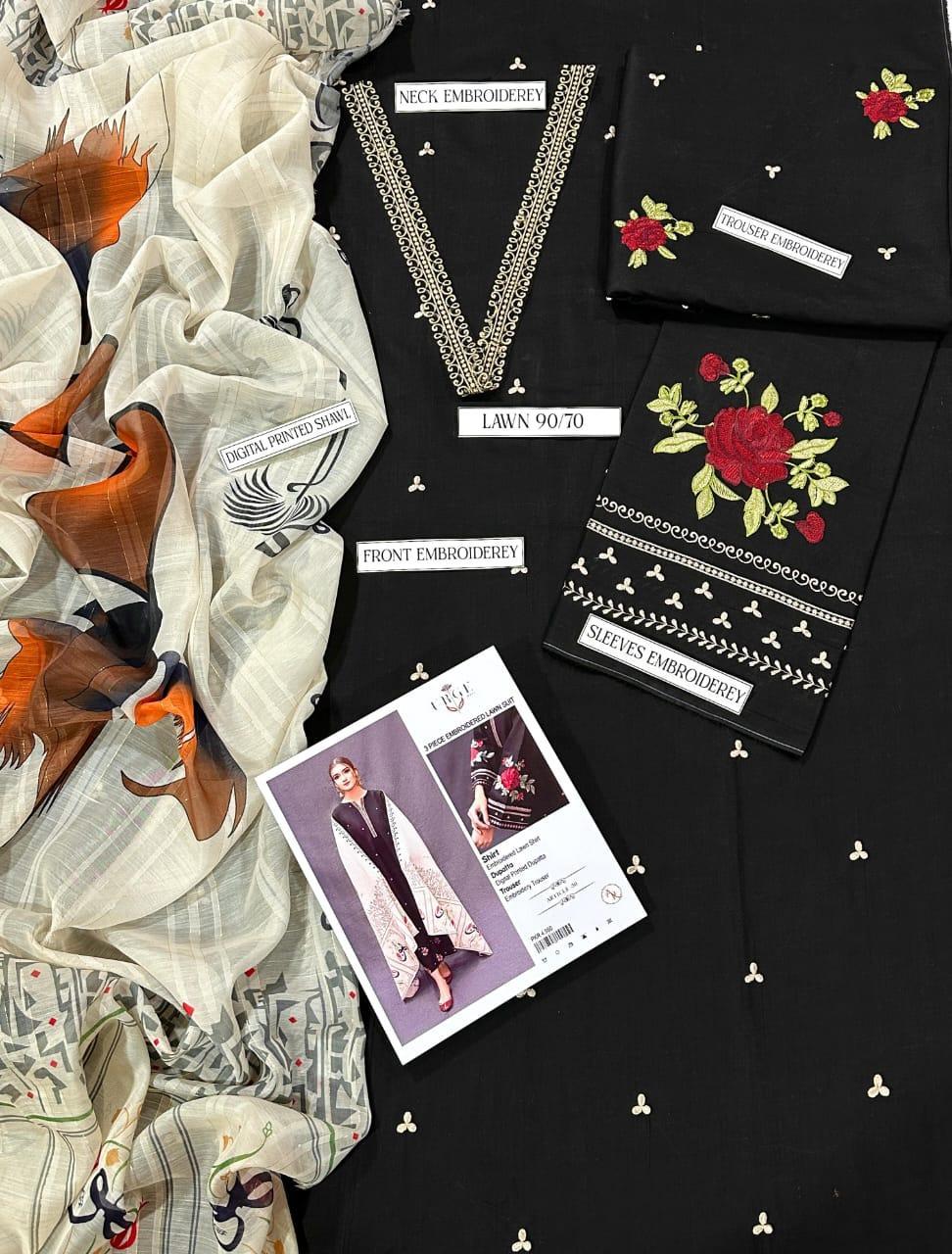 3 Pcs Women's Unstitched Embroidered Suit