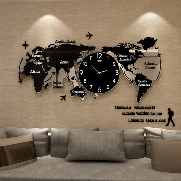 3D Digital World Map Wooden Wall Clock 24×24 Inches