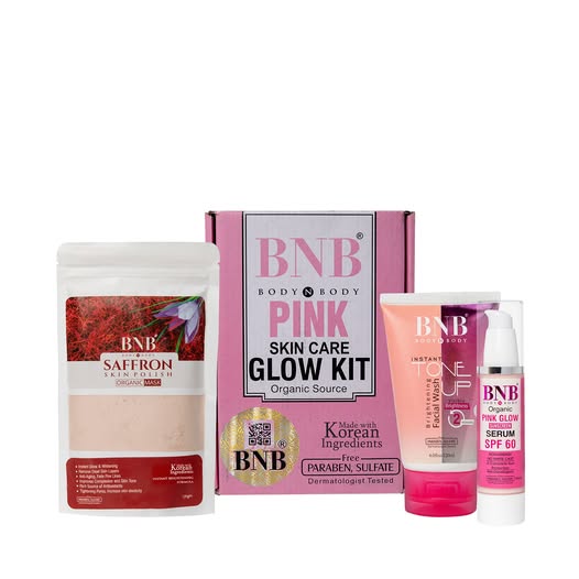 3 pc BNB Pink Glow Kit (Toneup Facewash + Saffron Mask + Pink Glow Sunscreen)