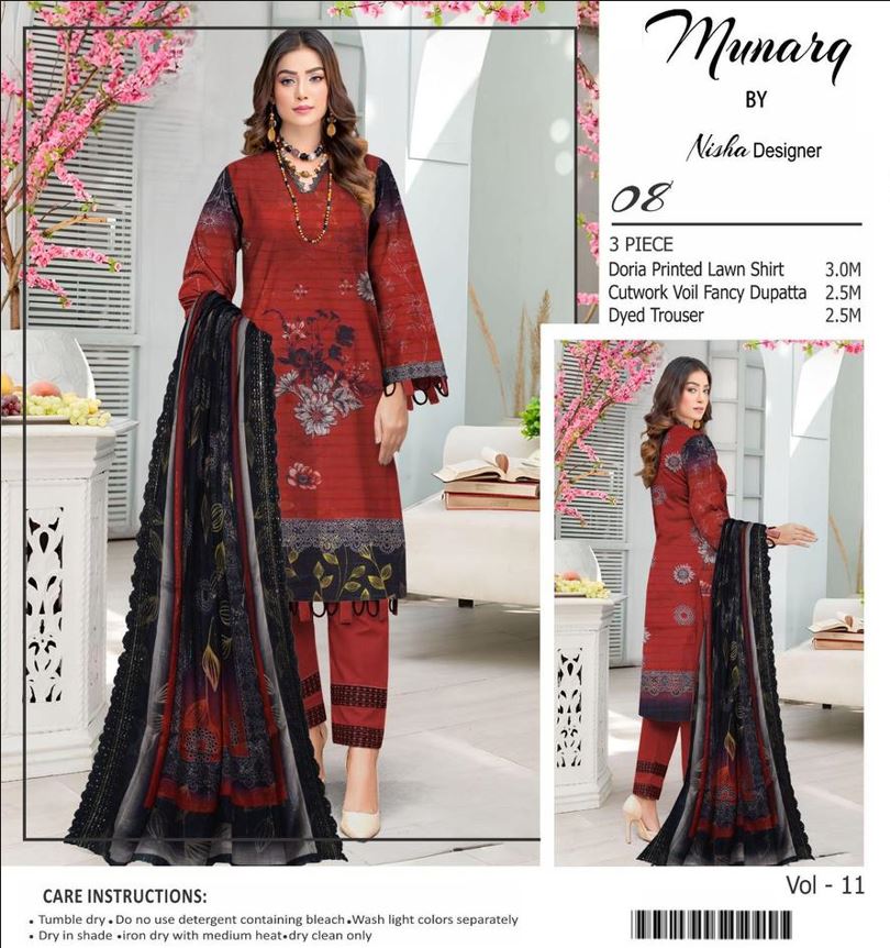 3 Pcs Women's Unstitched Lawn Embroidered Suit