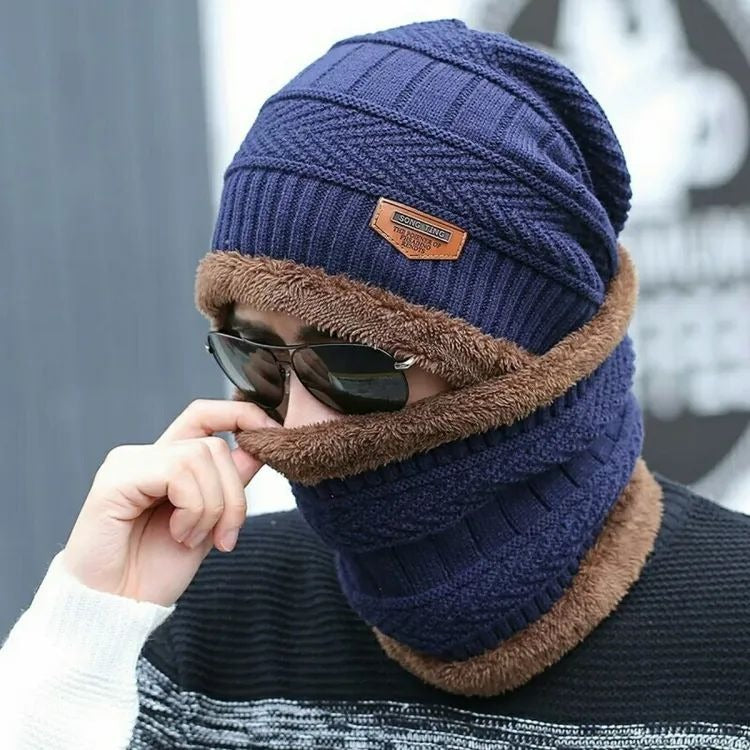 2 pc Winter Cap Beanie Hat Cap Neck Warmer Scarf Set Fleece Lined Skull Cap and Scarf Hat & Scarf Set Stylish Knit Skull Cap for Men & Women