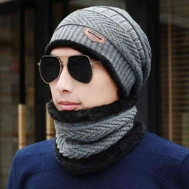 2 pc Winter Cap Beanie Hat Cap Neck Warmer Scarf Set Fleece Lined Skull Cap and Scarf Hat & Scarf Set Stylish Knit Skull Cap for Men & Women
