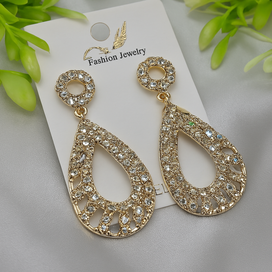 Imported Sparkling Teardrop Crystal Earrings – Elegant Jewellery – Luxurious Gold Finish
