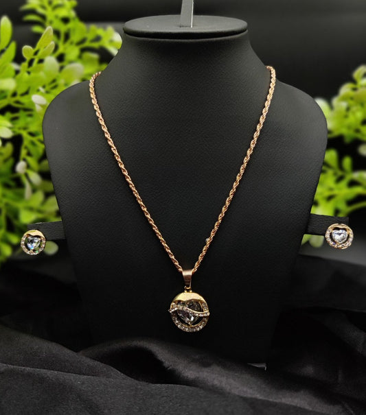 Imported Timeless Elegance Gold Pendant Necklace Set With Radiant Crystals | Girls & Women Fashion