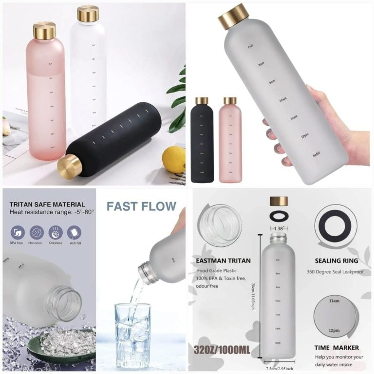 1l Motivational Water Bottle 32oz Reusable Plastic Drinking Bottle With Time Marker Leak-proof Fashion Style Bottle For Travel