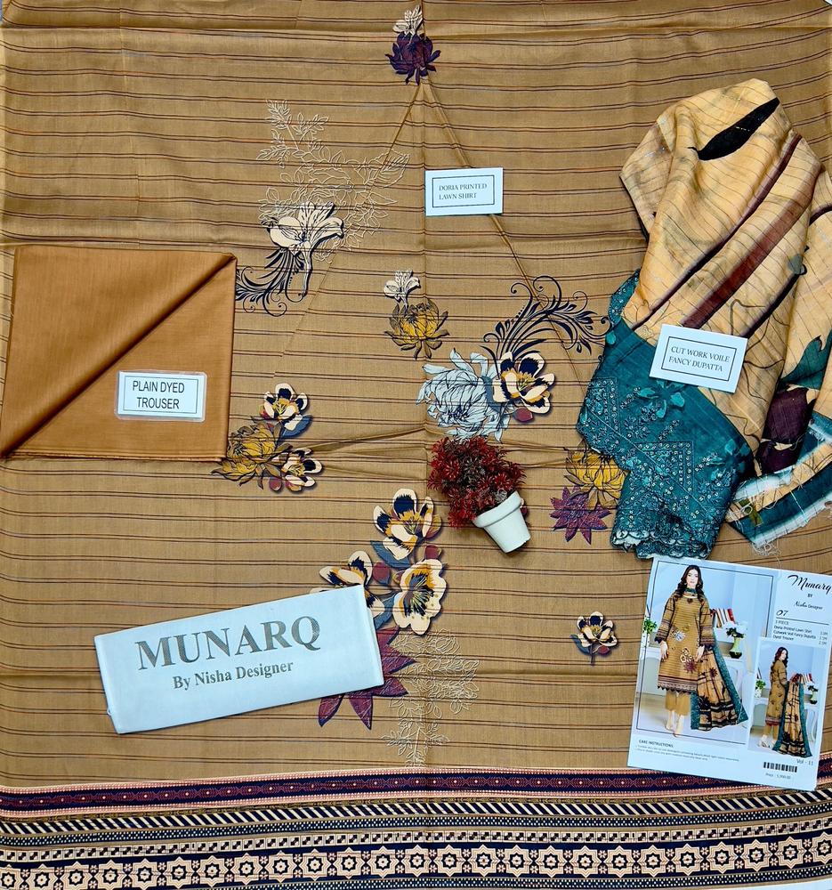 3 Pcs Women's Unstitched Lawn Embroidered Suit