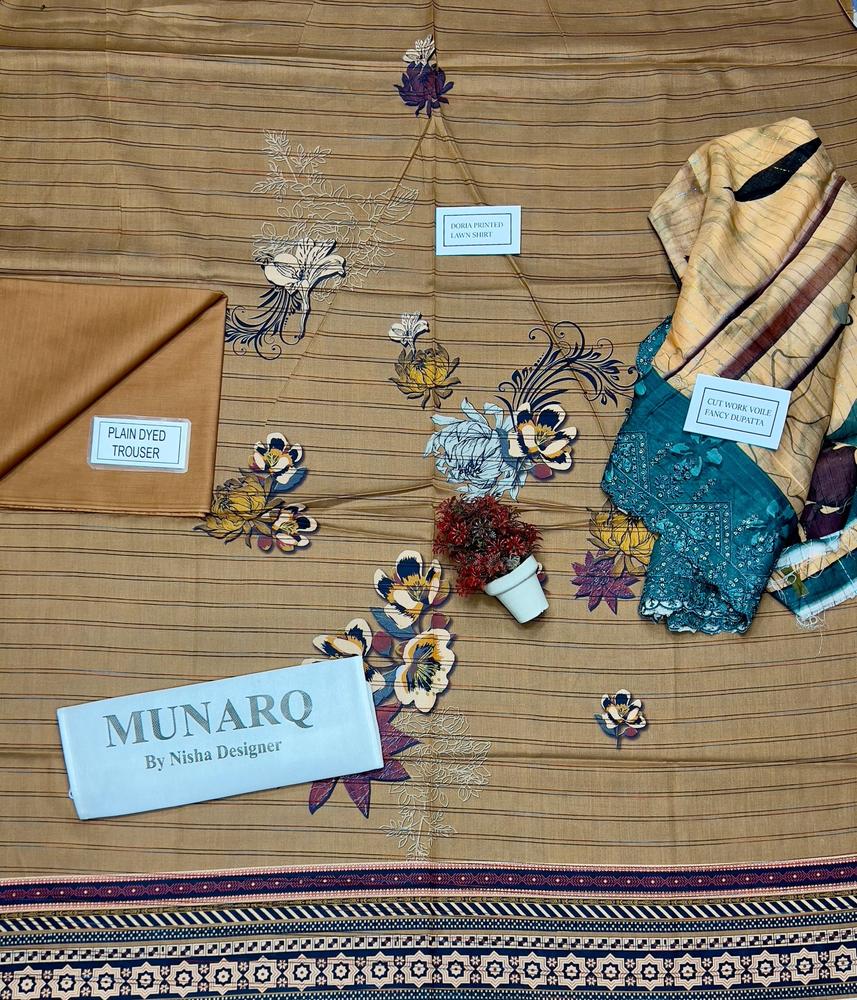 3 Pcs Women's Unstitched Lawn Embroidered Suit