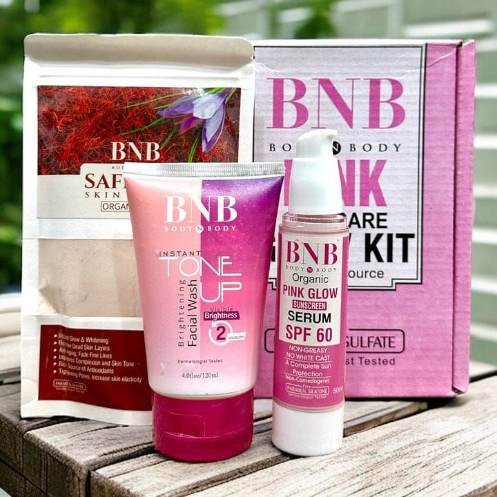 3 pc BNB Pink Glow Kit (Toneup Facewash + Saffron Mask + Pink Glow Sunscreen)