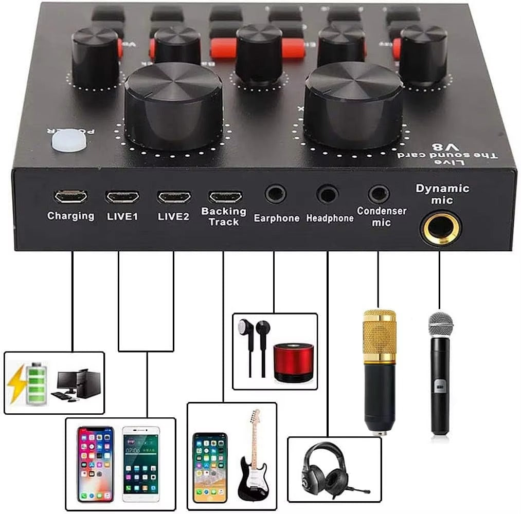 Podcast Mic Set With Live Sound Card,condenser Microphone With Rechargeable 12 Kinds Of Auxiliary Background For Karaoke Singing, Youtube Recording