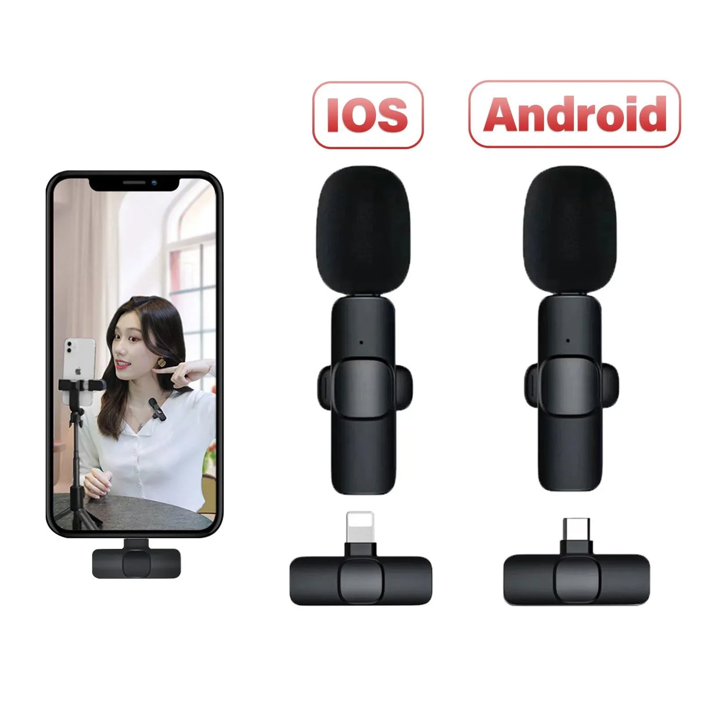 Wireless MIC K8 MICROPHONE Vlogging Mic with Microphone Accessories Video for Type C Android, IOS Lightining & 3.5mm Jack
