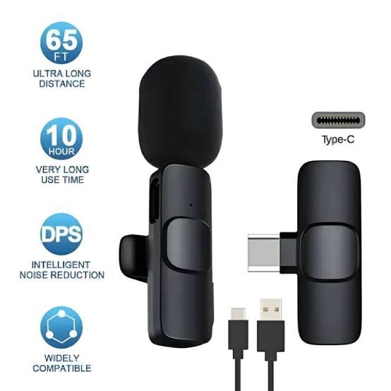 Wireless MIC K8 MICROPHONE Vlogging Mic with Microphone Accessories Video for Type C Android, IOS Lightining & 3.5mm Jack