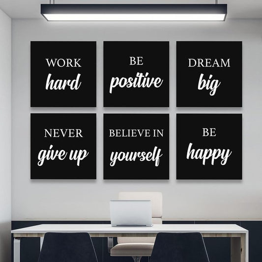 Set Of 6 Motivational Wooden Canvas Frames For Wall Decore / Sticky Phototiles Frames