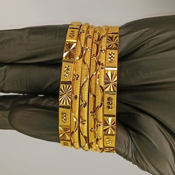 Luxurious Gold Plated Bangles For Girls | Ladies – 2 Piece Bangles | 4 Piece Churiyan | With Beautiful Box In 2.5 Inch Size | Gold Plated Bangles For Wedding | Special Occasion