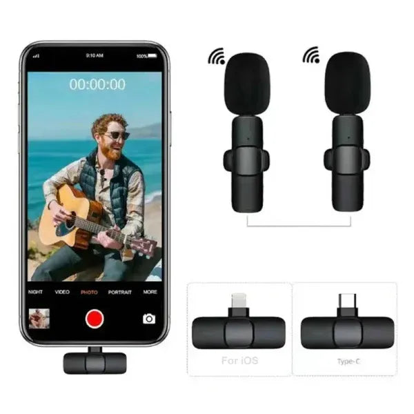 Wireless MIC K8 MICROPHONE Vlogging Mic with Microphone Accessories Video for Type C Android, IOS Lightining & 3.5mm Jack