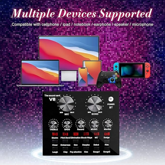 Podcast Mic Set With Live Sound Card,condenser Microphone With Rechargeable 12 Kinds Of Auxiliary Background For Karaoke Singing, Youtube Recording