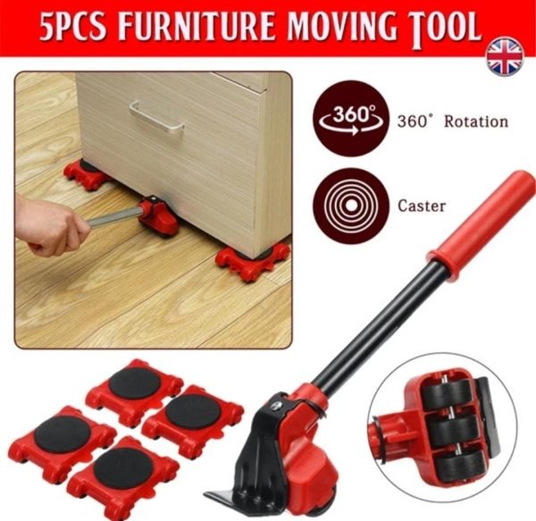 (5 In 1) Heavy Furniture Move Tool Lifter Moving Kit Slider Remover Rolling Wheel Corner Mover Set